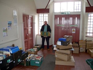 The library arrives in dozens of boxes