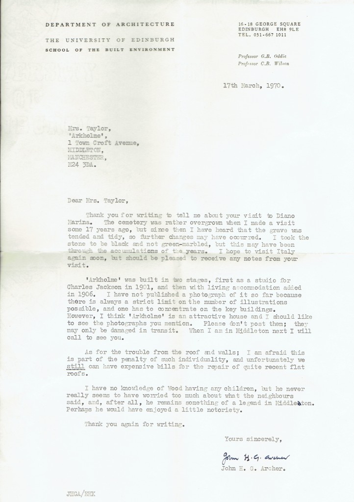 Archer, John letter to Nan Taylor